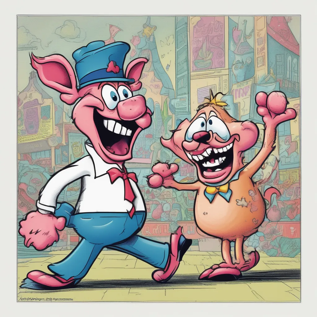 Ren and stimpy clog dancing with boris Johnson