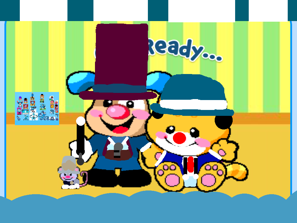 Puppy the ringmaster and kitty the clown cat