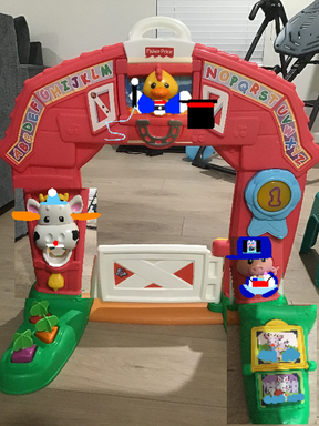 Clown cow Randy rooster the ringmaster and piggy the cracker jack