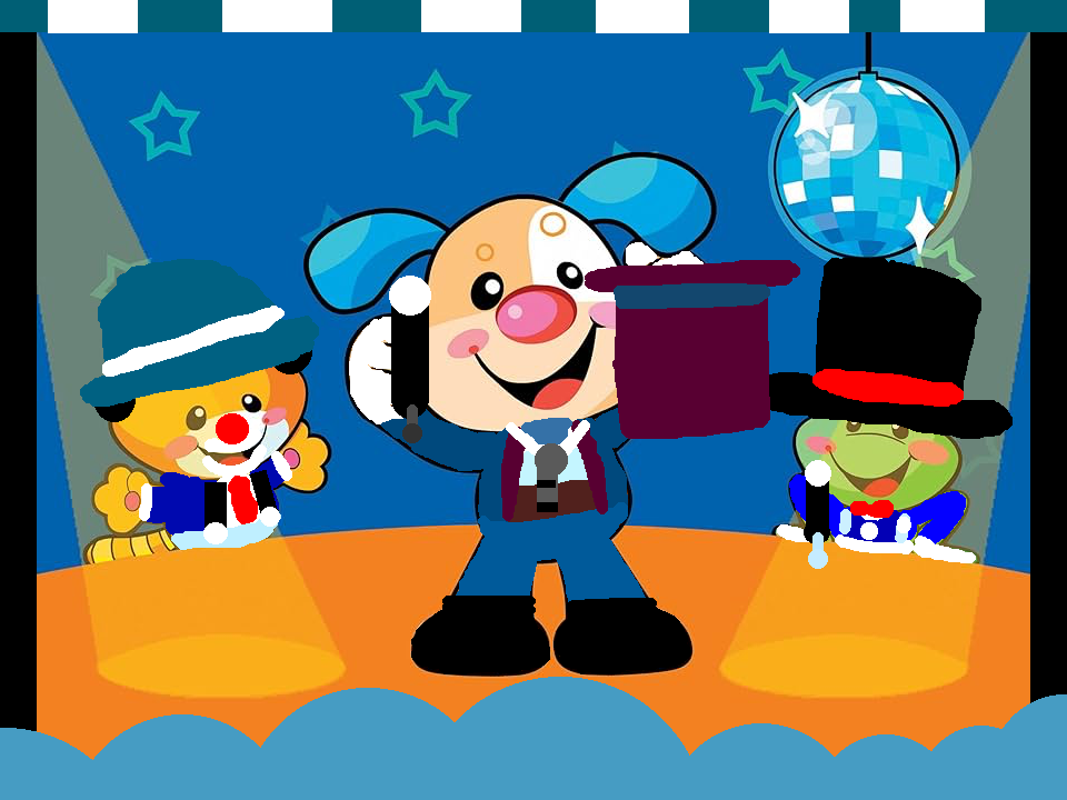 Puppy the ringmaster kitty the clown cat and Froggy the circus grandmaster