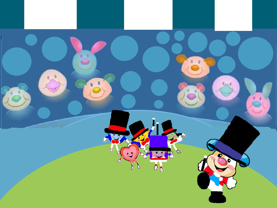 The performer shapes and puppy the circus ringmaster