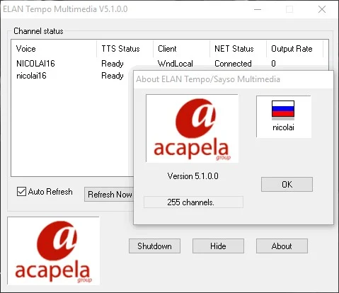Синтезатор речи Acapela Elan TTS Russian Digalo Nikolai 5.1