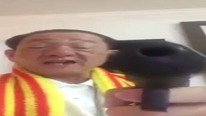 Angry Asian guy with gun