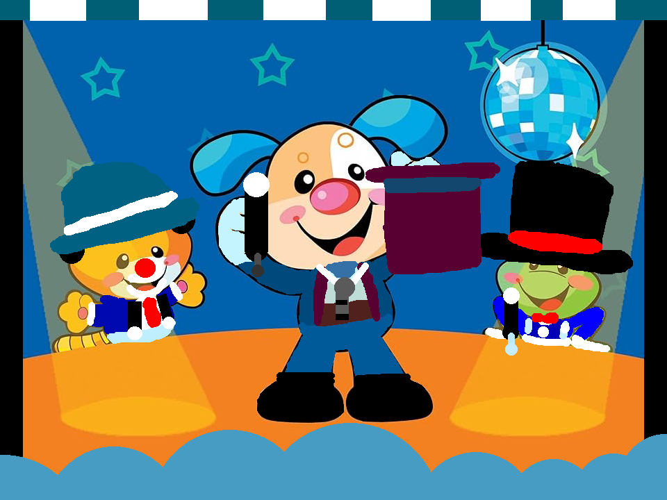 Puppy the ringmaster kitty the clown cat and Froggy the circus man