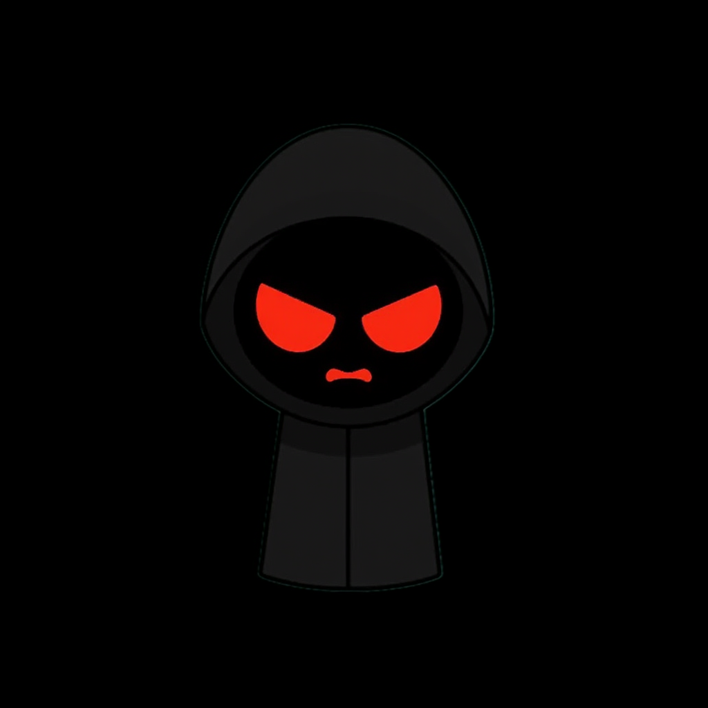 An ominous design from the "Mystery Collar Archives," showcasing a keyhole-shaped figure with a black hood-like exterior. The face features striking glowing red eyes and a thin red mouth, exuding an unsettling, mysterious aura. The background is entirely black, emphasizing the dark, cryptic atmosphere of the image. The figure's minimalist yet haunting design aligns with themes of secrecy or enigmatic symbolism, characteristic of the "Mystery Collar Archives."