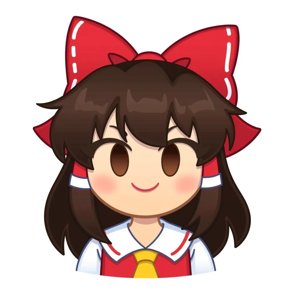 Reimu Hakurei from Touhou, Disney Emoji Blitz style, white background, face