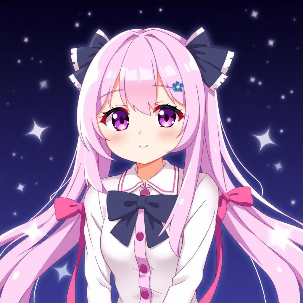 Manaka Laala, very long hair, twintails,long pink twin tails with ribbons, sparkling purple eyes, making usagi tsukino smiling