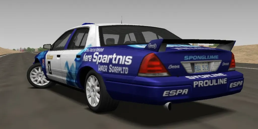 ps1 screencap of 2005 Ford Crown Victoria WRC rally car with bodykit, sideskirts and spoiler
