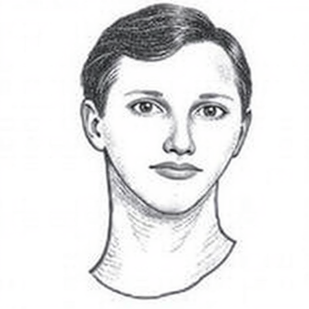 A black-and-white sketch titled "Weird Police Sketch" featuring a male figure with short, textured hair and visible ears. The drawing appears rough and lacks distinctive facial details due to artistic simplicity or stylization. The figure has a straight neckline that suggests a shirt or plain clothing. The sketch gives an unconventional, slightly abstract impression typical of hurried or surreal artwork, possibly used for dramatic or humorous purposes.