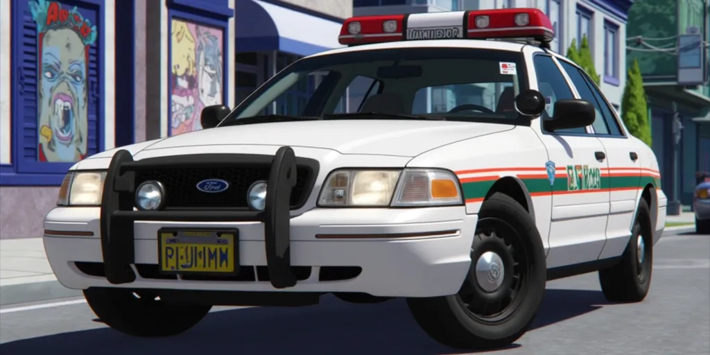 My Hero Academia style, 2001 Ford Crown Victoria, screenshot from My Hero Academia