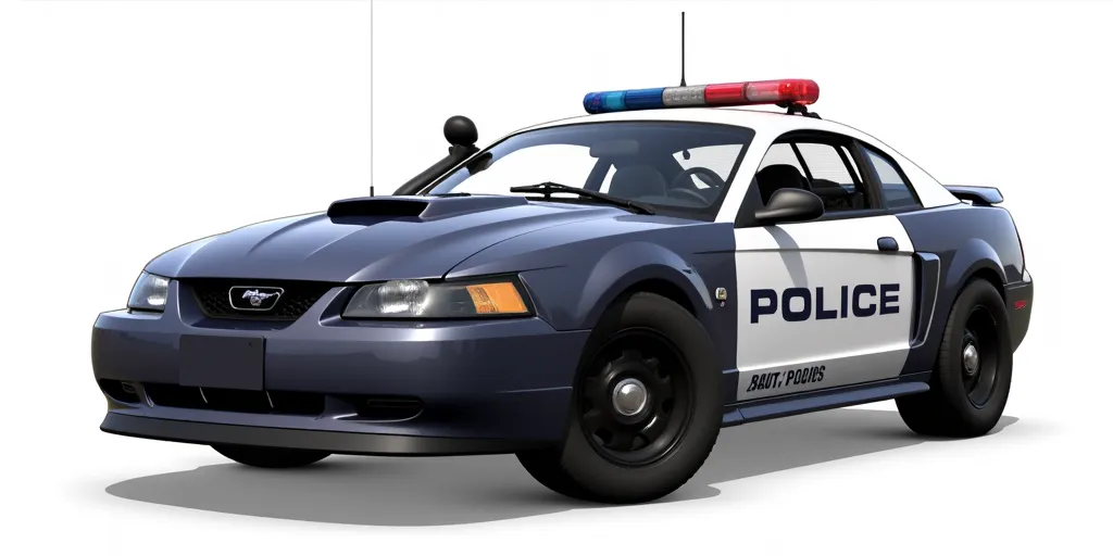 super smash bros ultimate render, white background, 2001 Ford Mustang, police car