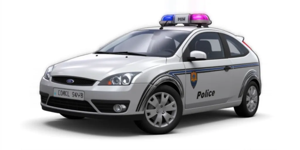 super smash bros ultimate render, white background, 2005 Ford Focus, European Ford Focus, police car