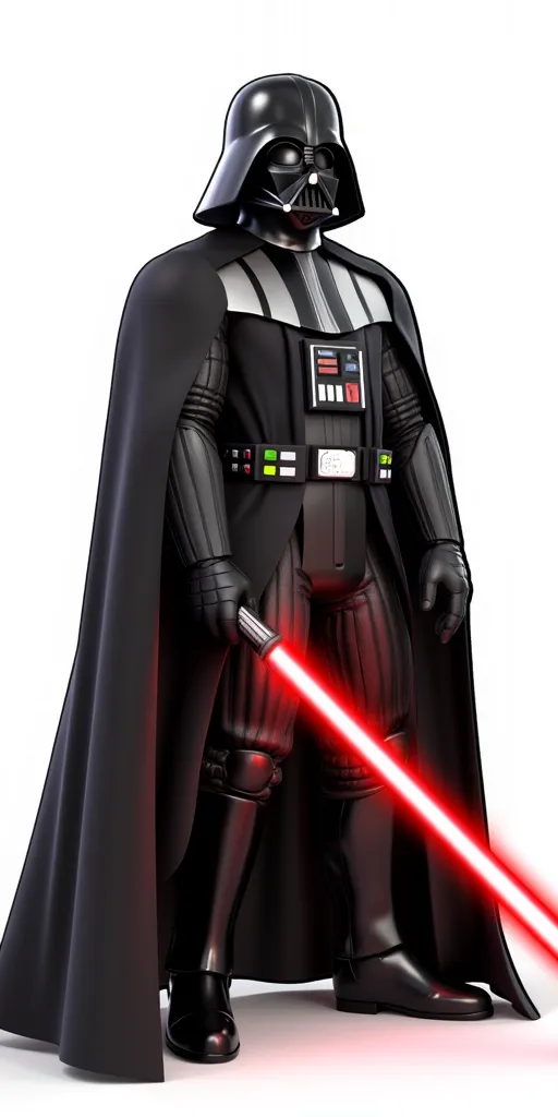 super smash bros ultimate render, white background, Darth Vader, full-body, holding one red lightsaber