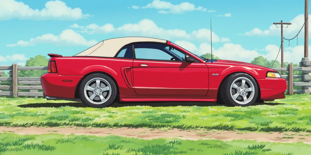 ghiblistyle, source_anime, Ghiblistyle, anime coloring, 2001 Ford Mustang