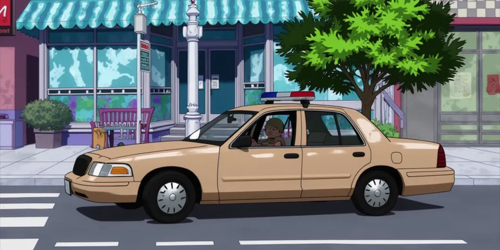 My Hero Academia style, 2001 Ford Crown Victoria, screenshot from My Hero Academia, source_anime