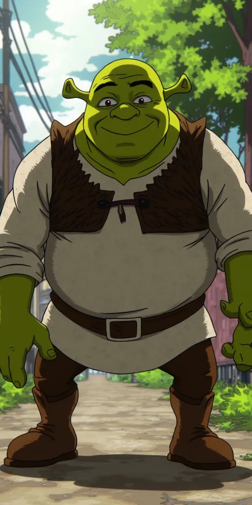 My Hero Academia style, Shrek, full-body, screenshot from My Hero Academia, source_anime