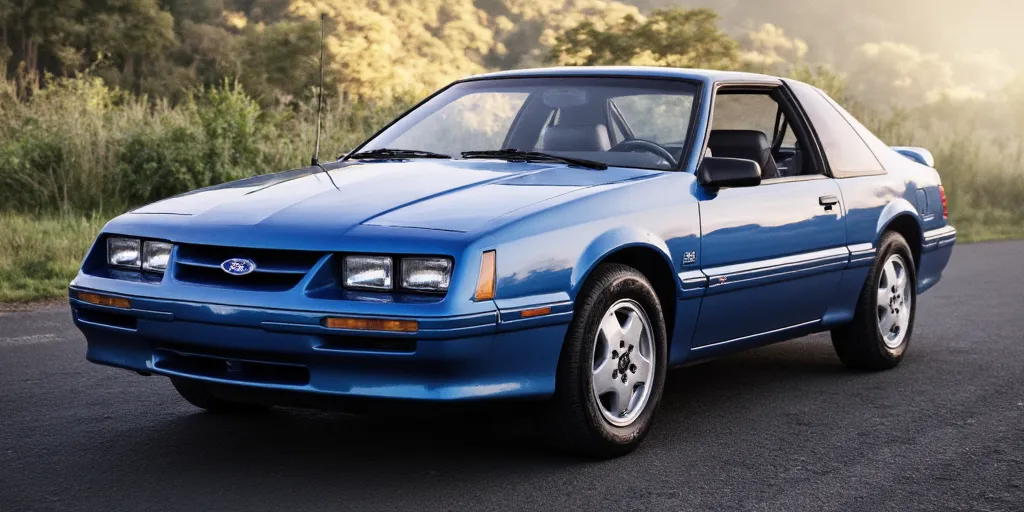 realistic, photorealistic, real-life, 1986 coupe with the Ford logo badge on the hood, Camero inspired coupe