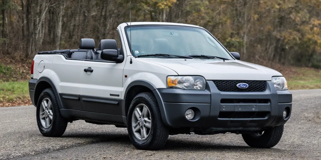 realistic, photorealistic, real-life, 2003 Ford Escape convertible, soft-top