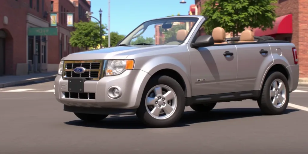 Illuminationstyle screencap of silver 2009 Ford Escape convertible in a city