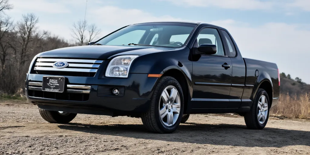 realistic, photorealistic, real-life, 2009 Ford Fusion pickup, as a pickup