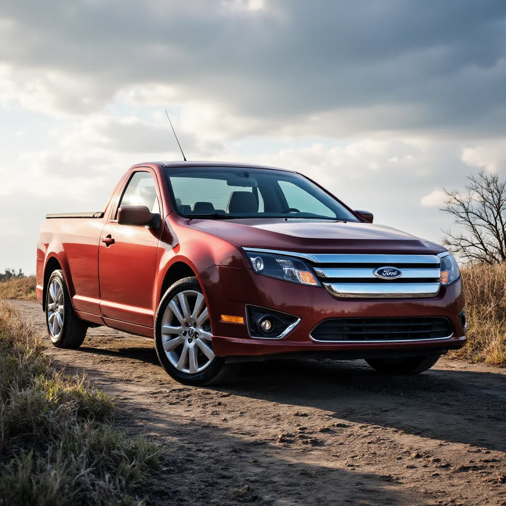 realistic, photorealistic, real-life, 2011 Ford Fusion pickup, as a pickup