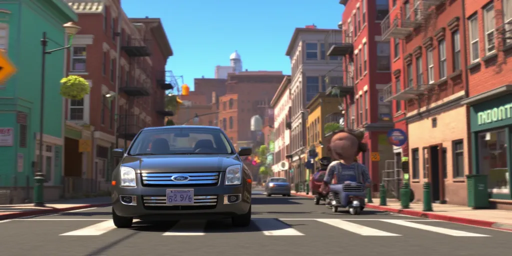 Illuminationstyle screencap of 2008 Ford Fusion in a city