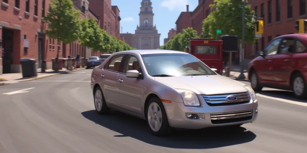 Illuminationstyle screencap of silver 2008 Ford Fusion in a city