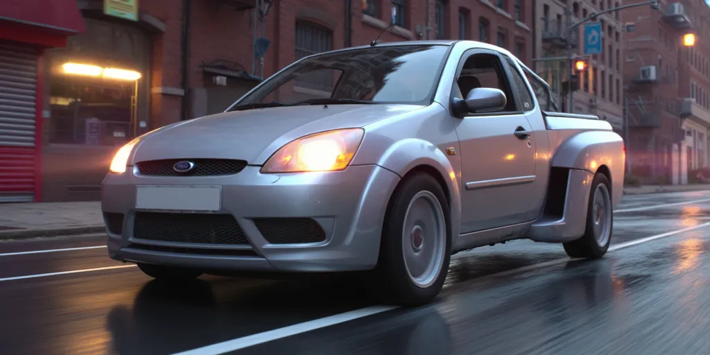 Illuminationstyle of silver 2006 Ford Fiesta bakkie in a city