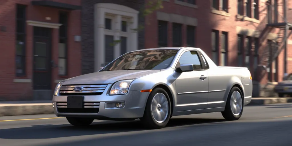 Illuminationstyle of silver 2008 Ford Fusion bakkie in a city