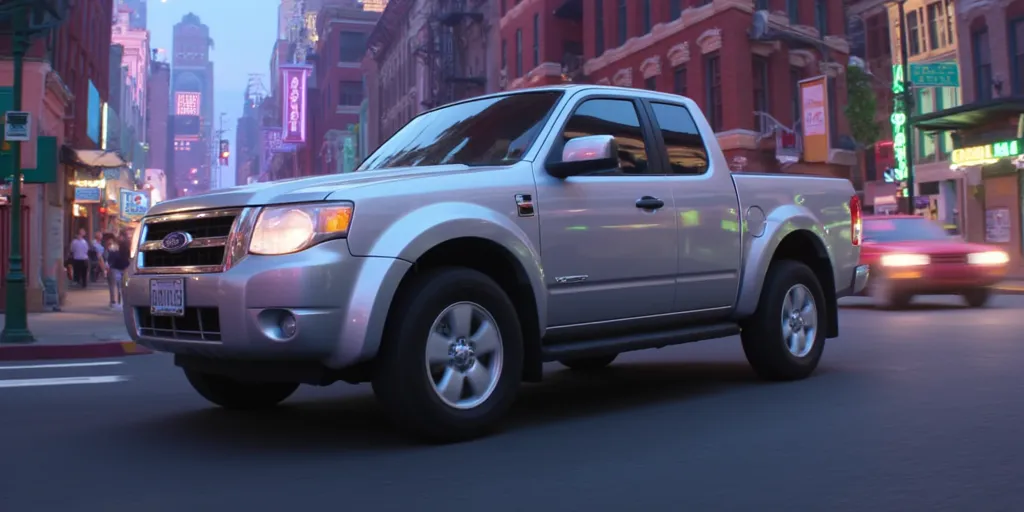 Illuminationstyle of silver 2009 Ford Escape bakkie in a city