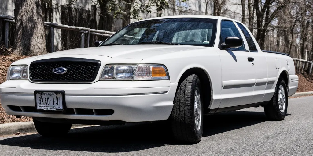 realistic, photorealistic, real-life, 2001 Ford Crown Victoria bakkie, front