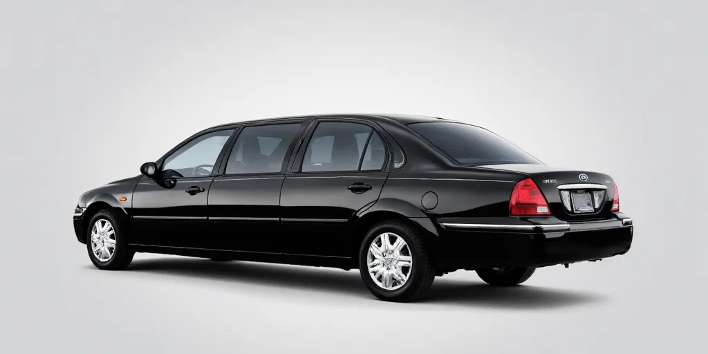 realistic, photorealistic, real-life, 2006 Ford Fiesta limo, limousine, studio background
