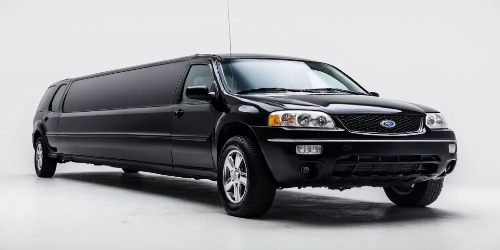 realistic, photorealistic, real-life, 2003 Ford Escape limo, limousine, studio background