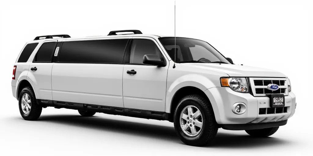 realistic, photorealistic, real-life, 2009 Ford Escape limo, limousine, studio background