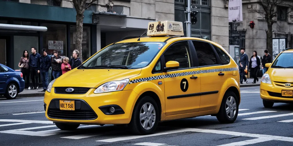 realistic, photorealistic, real-life, 2007 Ford C-Max taxi, New York