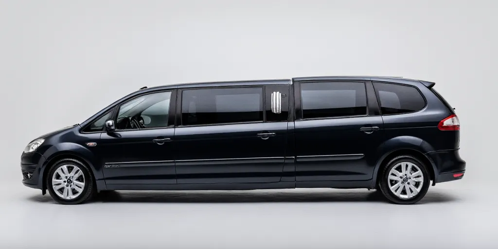 realistic, photorealistic, real-life, 2007 Ford C-Max limo, limousine, studio background