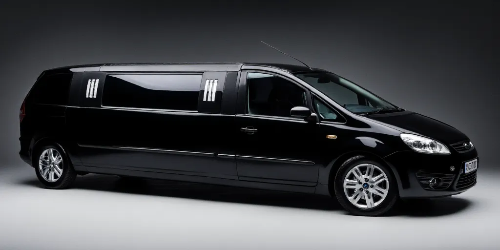 realistic, photorealistic, real-life, 2005 Ford C-Max limo, limousine, studio background