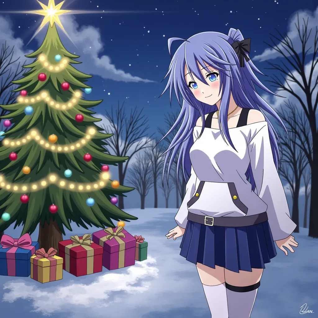 Mizore shirayuki setting around the Christmas tree 