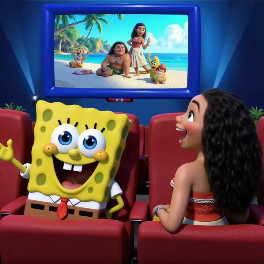SpongeBob & Moana watches Moana 2 movie in theaters