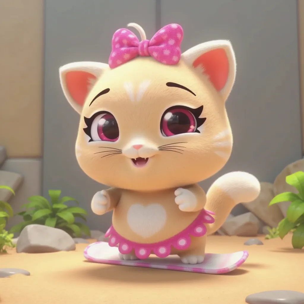 Pilou (Wearing Skit And Bow) A tiny, animated kitty, ready for adventure!  Her bright eyes sparkle with excitement.  ✨