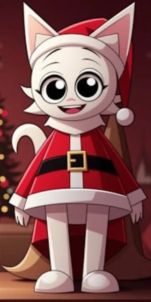 white cat in a santa outfit