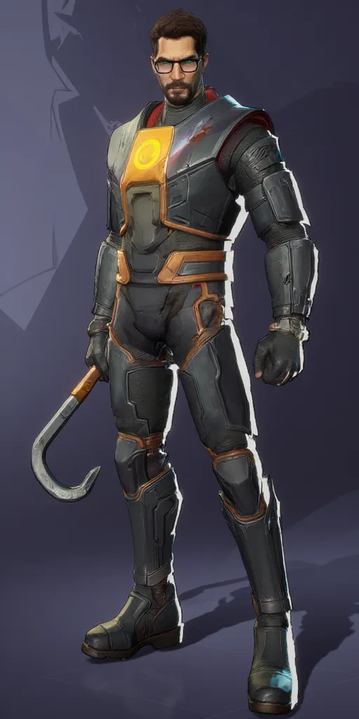 MarvelRivalsStyle-Flux.V1 Gordon Freeman wearing glasses and his iconic HEV suit and holding his crowbar
