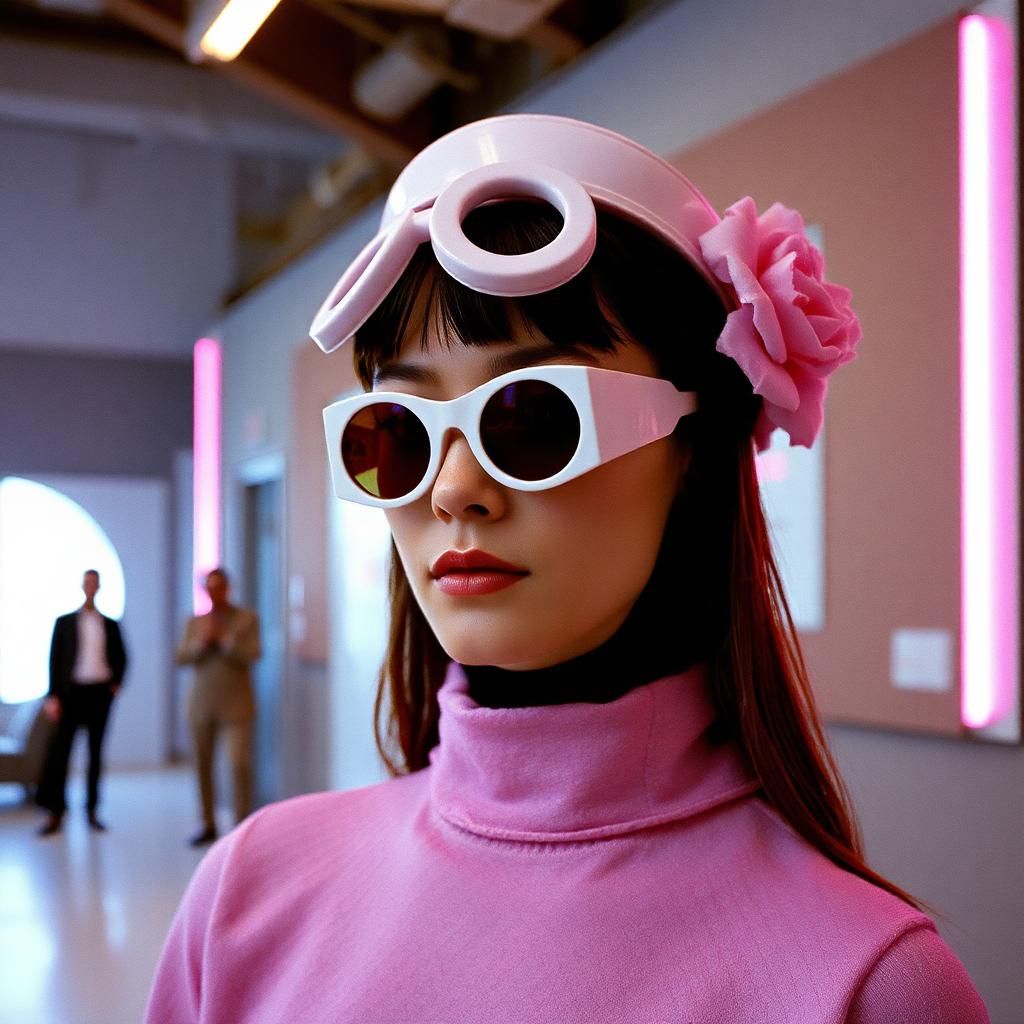 Vintage 90s gaultier chanel mugler expired film editorial runway street style neo tokyo, lavender, floral props photoshoot editorial, neon led mesh --no headdresses, hats, sunglasses, glasses, goggles, helmets, frames