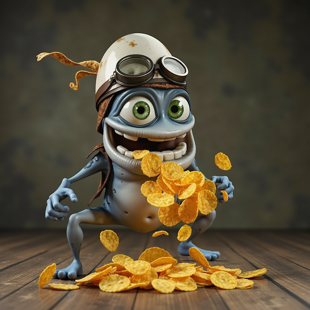 Crazy Frog Eating a bag With chips