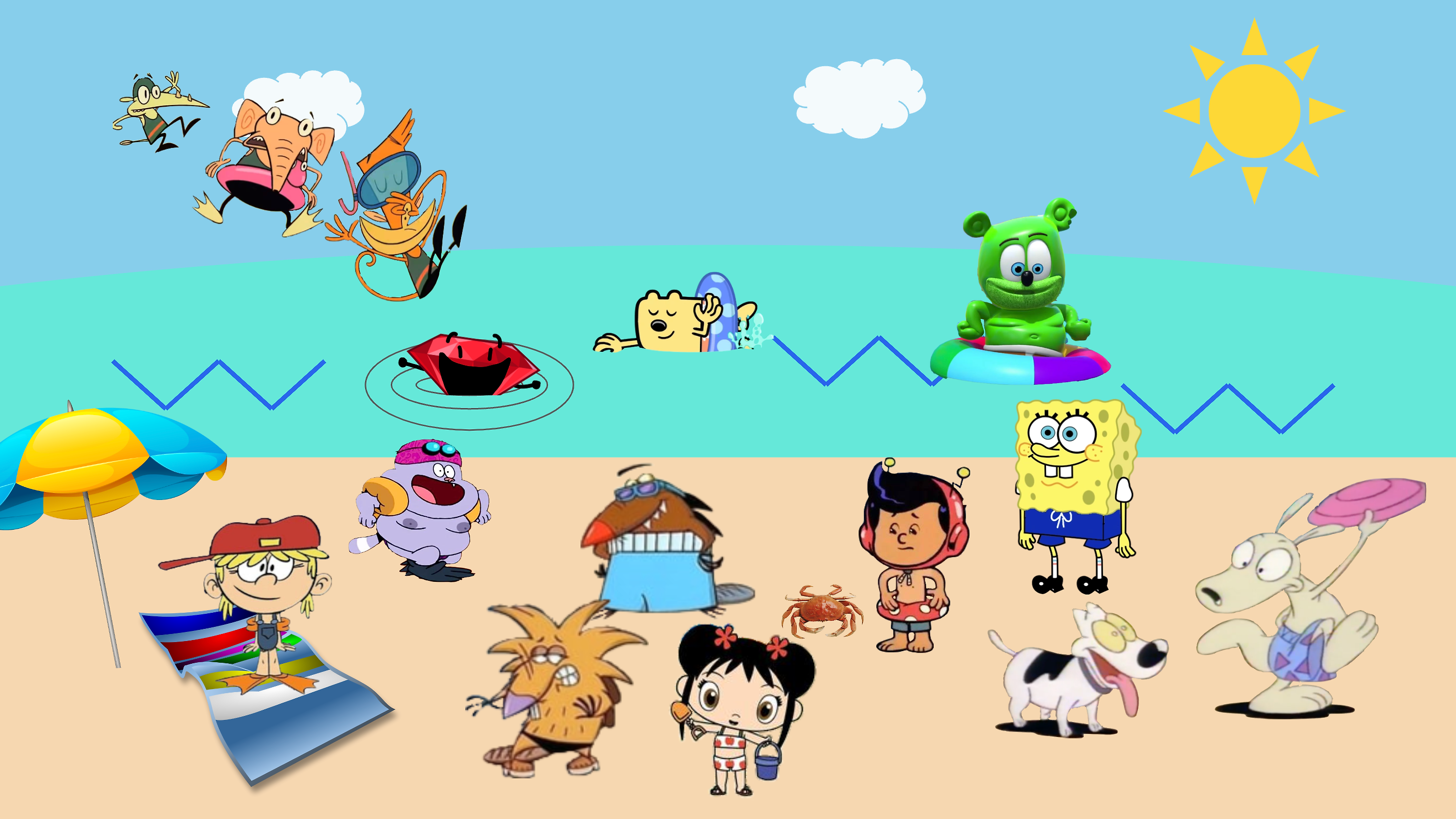 Gummibär and SpongeBob's beach party