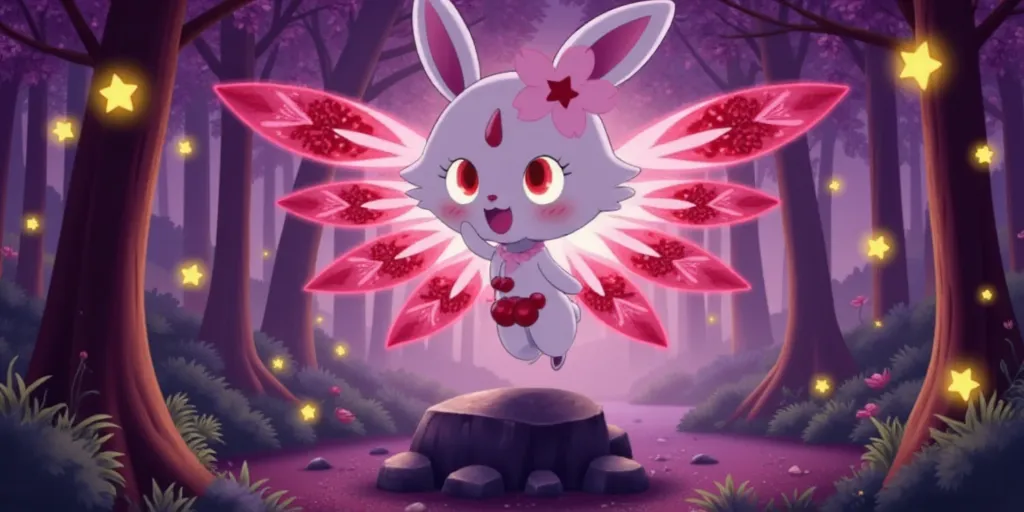 Jewelpet, Ruby, Rabbit, Flower on head, White fur, necklace, A Sanrio Character A captivating and whimsical [toon] Jewelpet, transformed into an alluring villain mode, showcasing exaggerated, curvaceous features that emphasize both elegance and mischief. She stands confidently atop a rocky outcrop, surrounded by an enchanting forest bathed in twilight hues of deep purple and shimmering gold. The atmosphere brims with an air of intrigue and playful menace, as ethereal fireflies dance around her, casting magical glimmers on her jewel-like body. Soft, enchanting lights highlight her intricate gemstone patterns, reflecting a spectrum of rich reds and soft pinks. The scene is beautifully stylized with a blend of hyper-realistic detailing and fairy-tale charm, inviting viewers into a vibrant world where whimsy and allure collide, zooming in, running to the camera,sailor moon-like  transformation scene, cut to a close of scary smile and glowing eyes dilating, facing you, Disney parody chase++