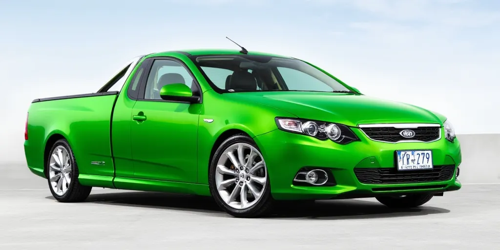 2011 Korean-spec Kia Falcon ute, vibrant green color, background, front quarter view, front side view
