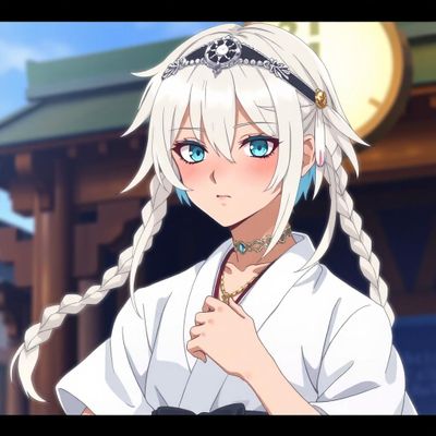 Anime "A Terrified Teacher Ghoul School," a humanized Youkai that feeds on people's emotional energy, lures individuals with its voice, and takes control of their minds. This androgynous-looking Youkai has the ability to change its form. The character is 25 years old, young, attractive, with brown skin and a cool undertone, pearl blue eyes, white hair with light blue tips, short hair with a long fringe, two thin long braids at the back, a silver headpiece symbolizing roots, a silver neck adornment, wearing a white yukata, and has a delicate, attractive, and natural appearance, Seductive, attractive, beautiful, gorgeous, Male character