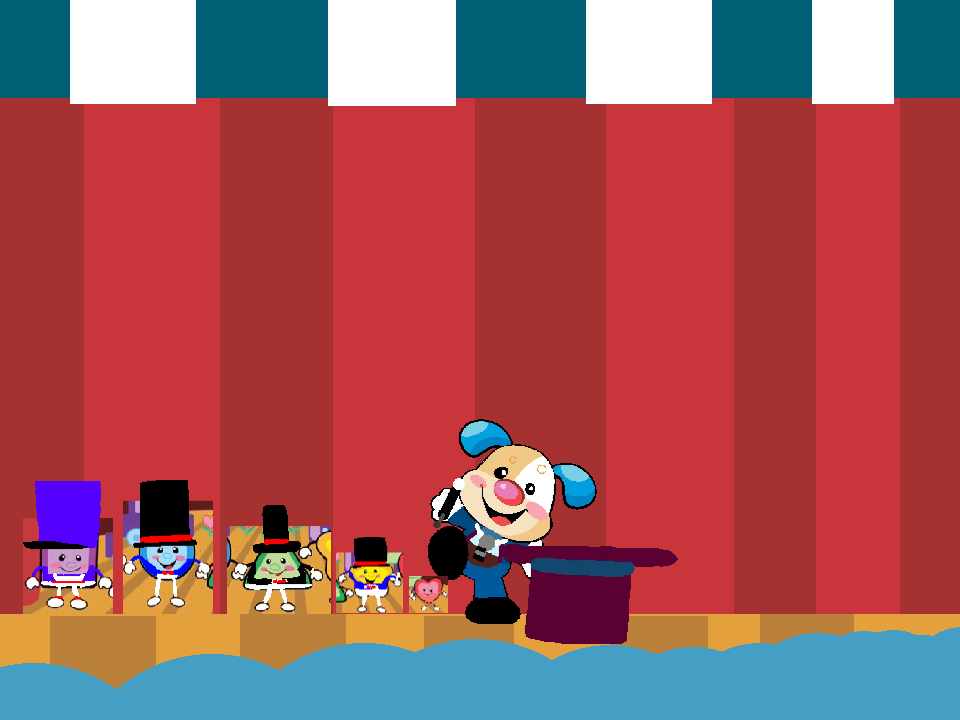 The performer shapes and puppy the ringmaster
