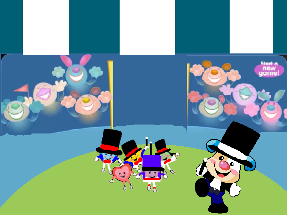 The performer shapes and puppy the circus ringmaster